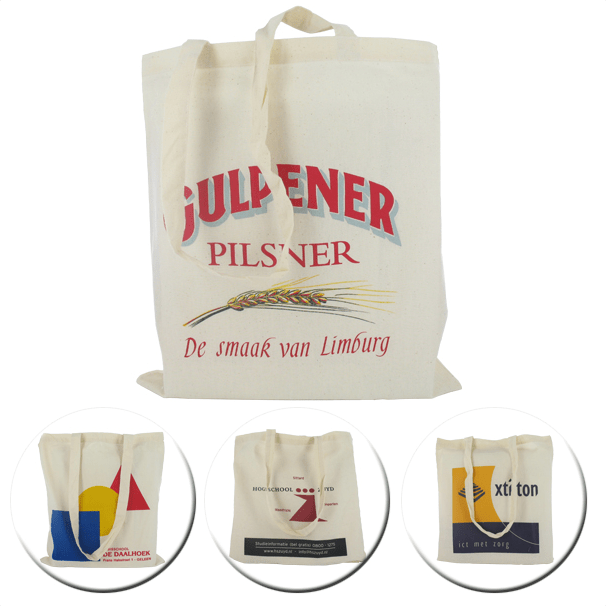 Katoenen en linnen draagtassen bedrukt met logo.